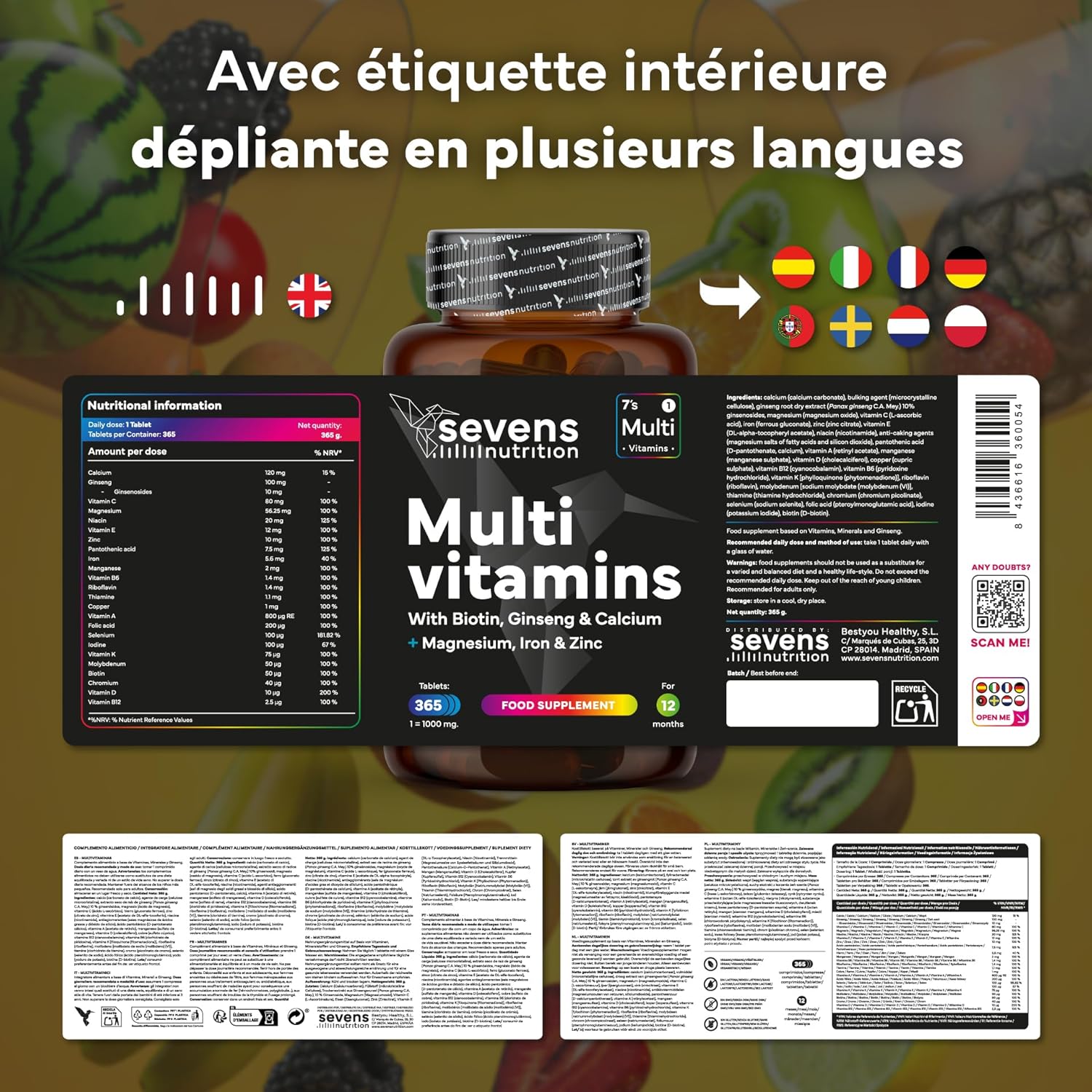 Multivitamins and Minerals - 365 Tablets (1 Year) - 24 Essential Nutrients - Vitamins A B C D E K + Magnesium, Biotin, Zinc & Ginseng - Immunity & Energy - Multivitamins for Men and Women - Sevens - Image 8