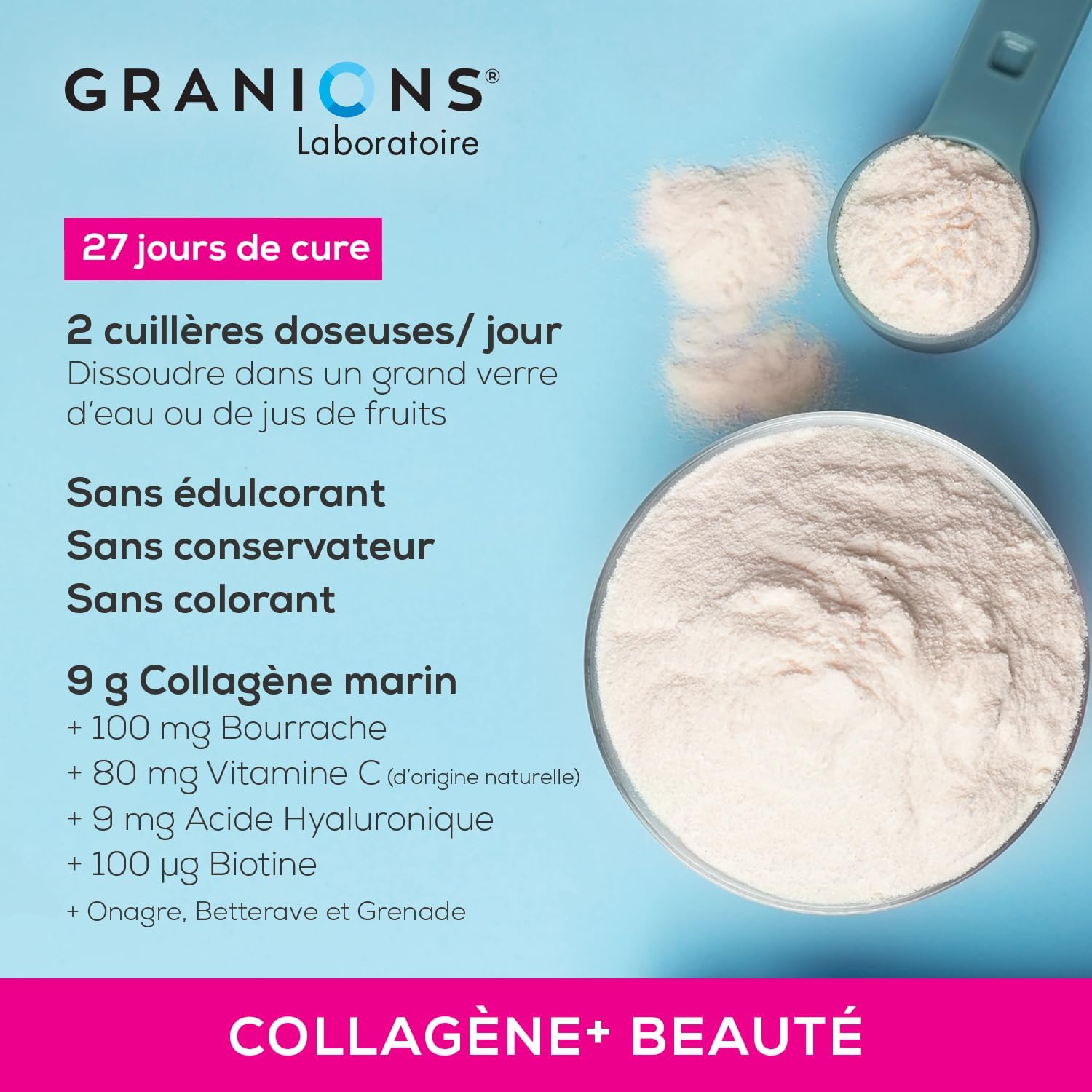 GRANIONS Collagen + Beauty - Marine Collagen Powder - Collagen and Hyaluronic Acid - Marine Collagen + Vitamin C + Biotin + Evening Primrose - Beauty Skin and Hair - Pomegranate - Collagen Powder 275 - Image 6