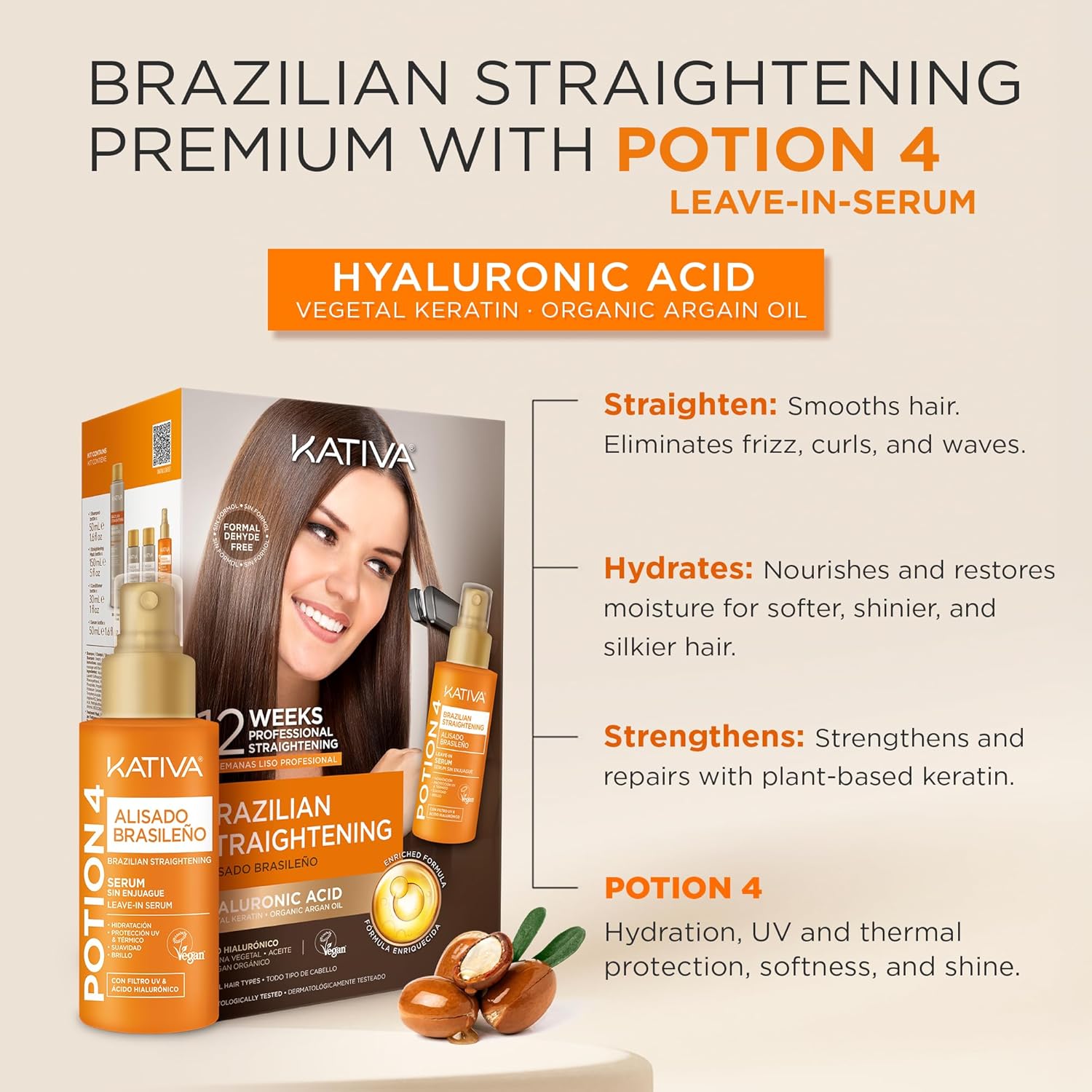 KATIVA – Premium Brazilian Straightening Kit | New Formula with Hyaluronic Acid | Formol Free Natural Smoothing Care | Hydration, Repair and Shine | Professional Result - Image 3