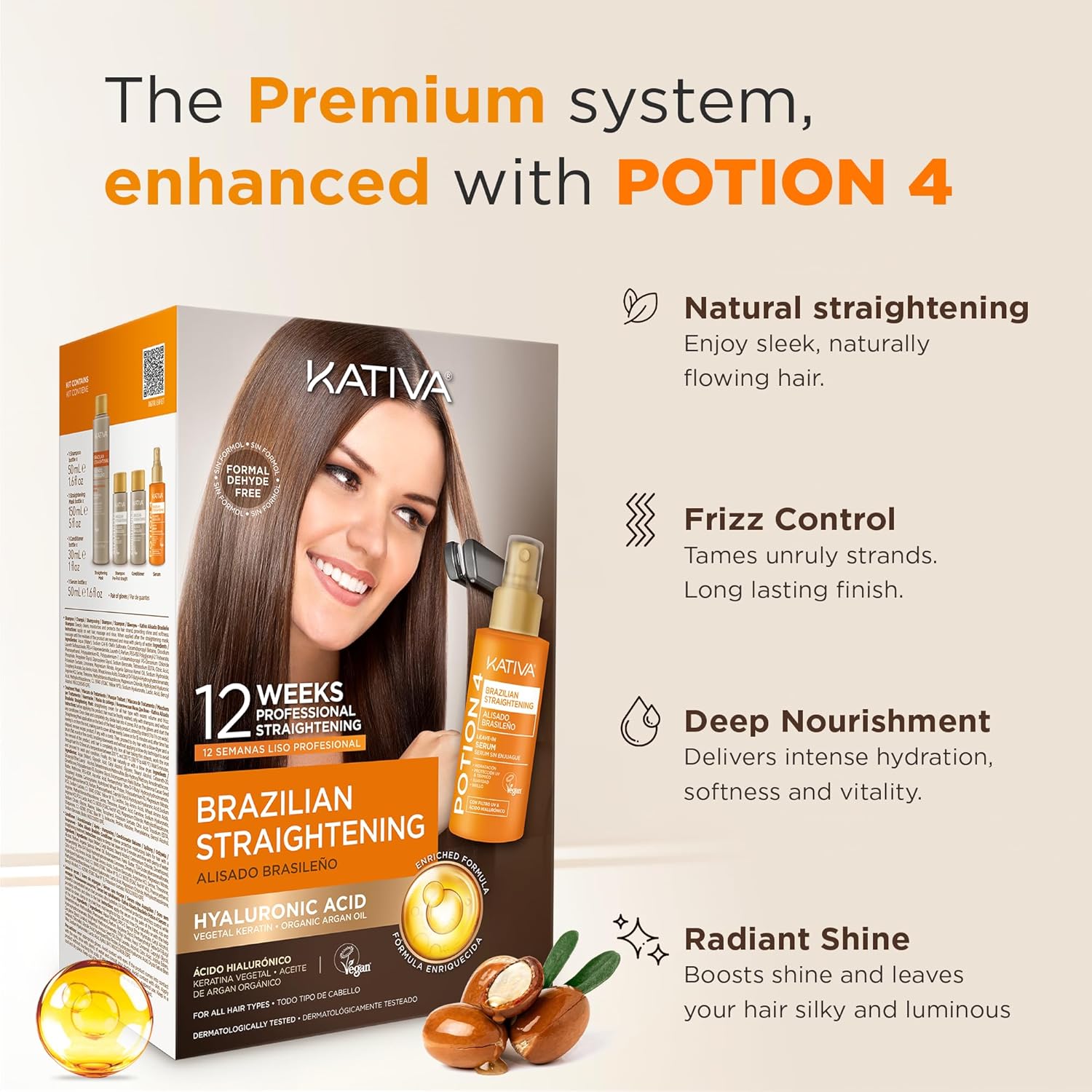 KATIVA – Premium Brazilian Straightening Kit | New Formula with Hyaluronic Acid | Formol Free Natural Smoothing Care | Hydration, Repair and Shine | Professional Result - Image 8