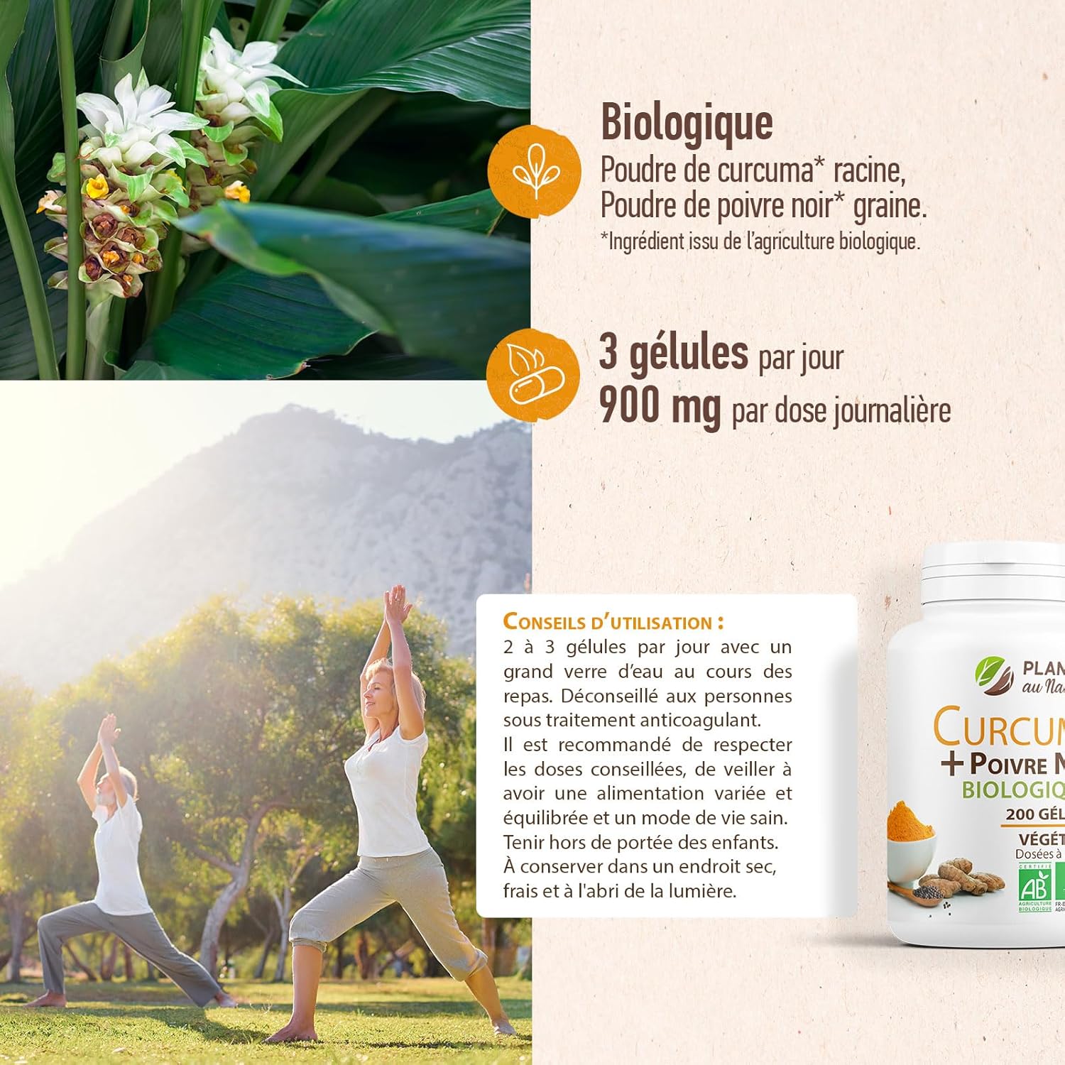 Planète au Naturel Organic Turmeric and Black Pepper 300mg - 200 Vegetable Capsules - Image 6