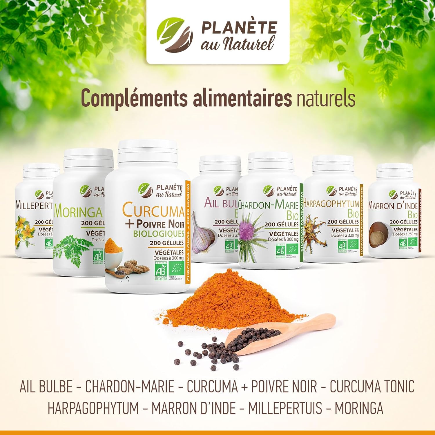 Planète au Naturel Organic Turmeric and Black Pepper 300mg - 200 Vegetable Capsules - Image 7