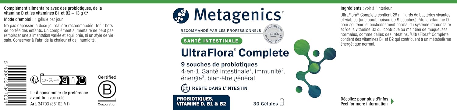 Metagenics UltraFlora Complete - Gut Health, General Wellness, Immune Support - Vitamin D, Probiotics - 30 Softgels - Image 9