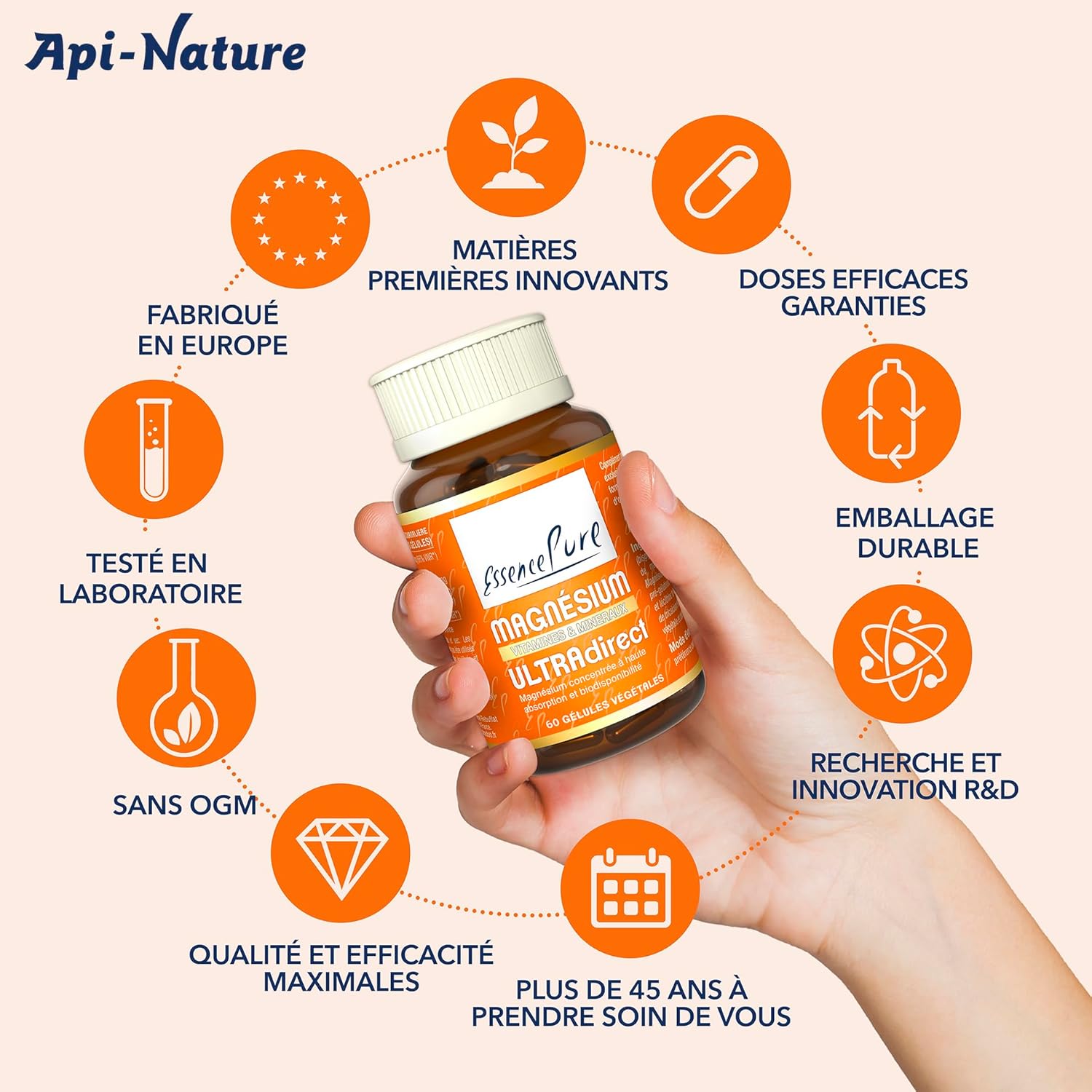 Magnesium B6 Pure Essence | Magnesium Bisglycinate + Marine Magnesium | Sleep, Stress, Fatigue - Maximum Absorption & Easy Assimilation | 60 Capsules 1 Month | Api-Nature - Image 8