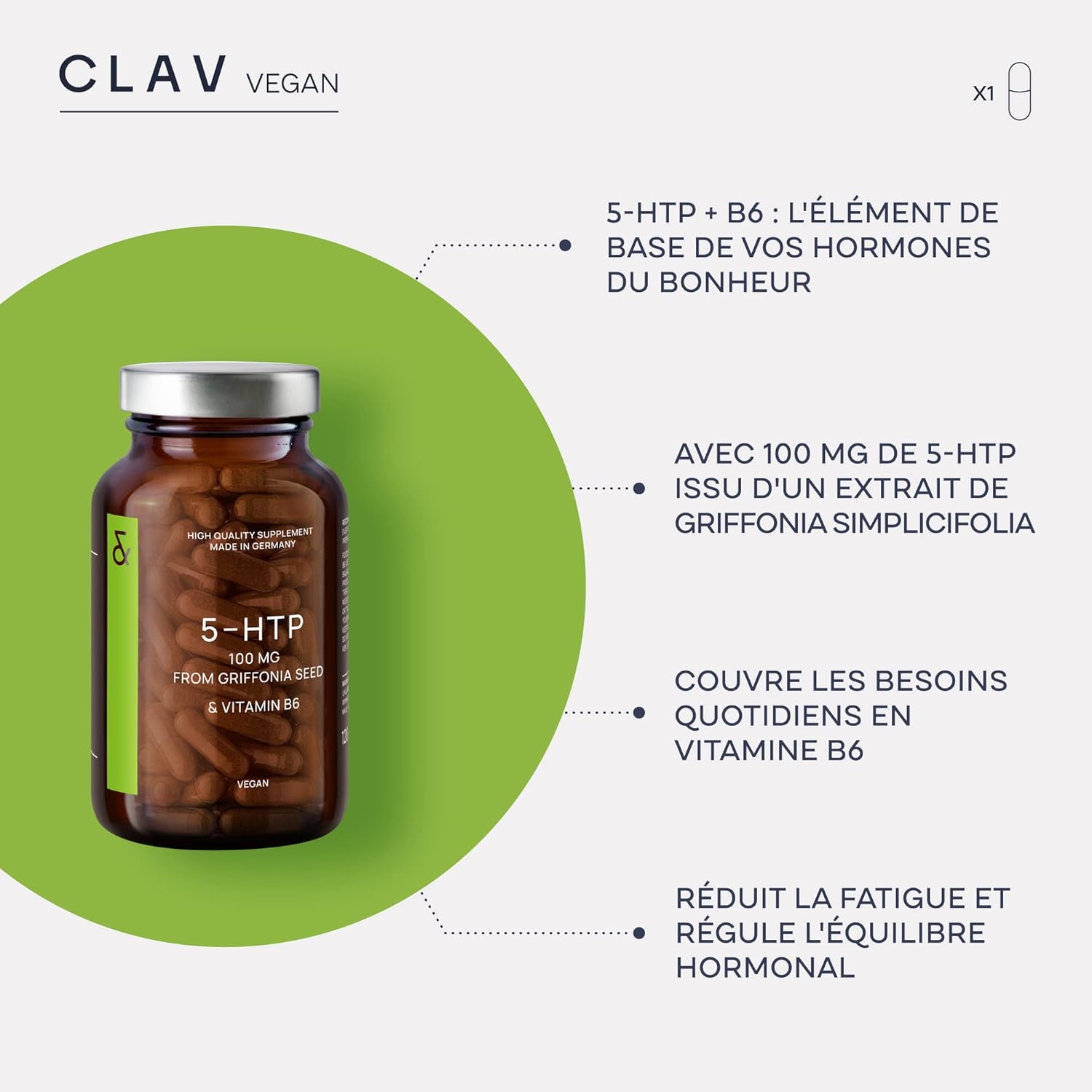 Griffonia 5HTP Complex - Extra Strong with 100mg Pure 5 HTP per Capsule + Vitamin B6-120 Nootropic Capsules - Reduces Stress & Anxiety - Griffonia Simplicifolia Seed Extract - Image 4