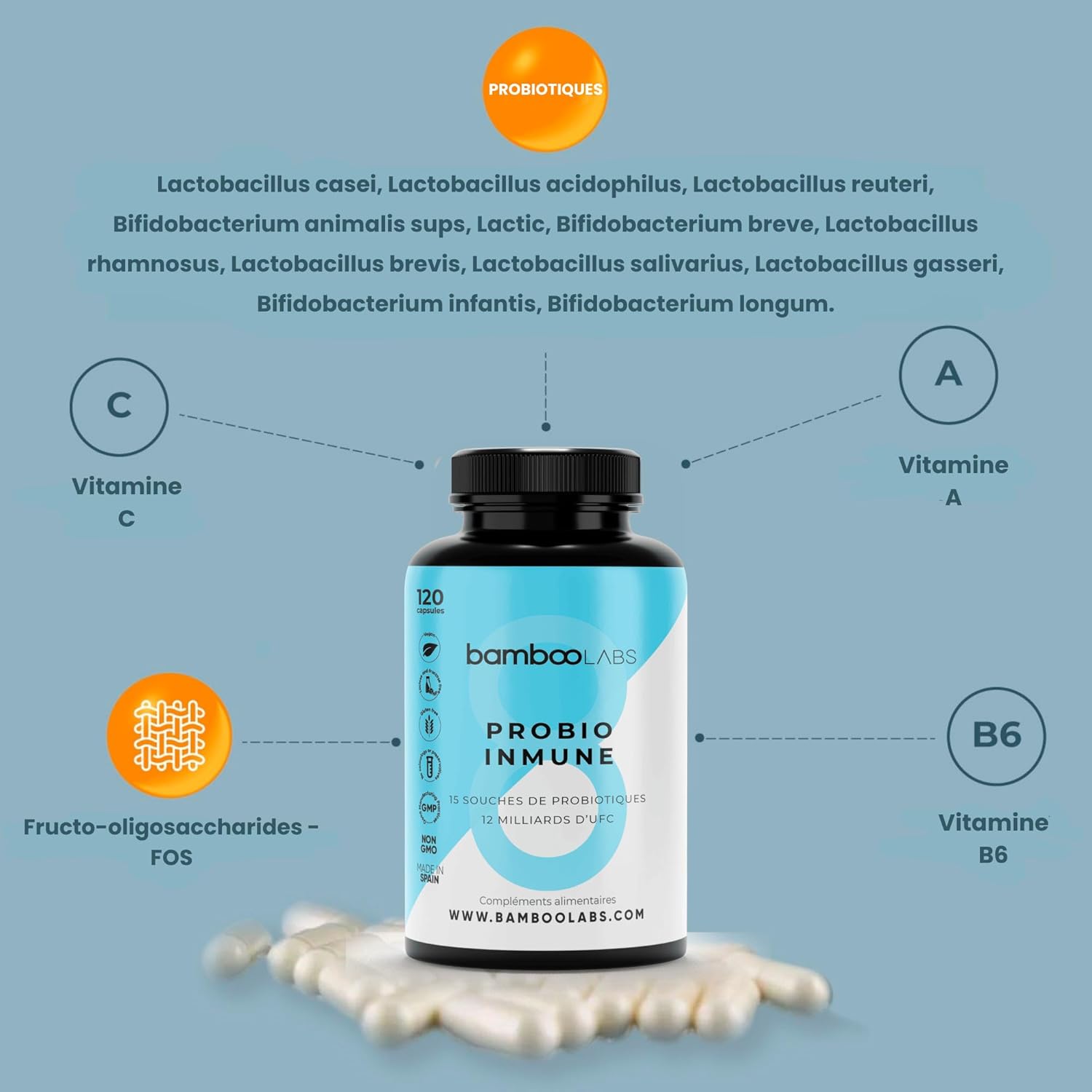 Bamboo Labs - Intestinal Probiotics + Vitamin Complex, 120 Vegan Digestive Enzyme Capsules with Lactobacillus Casei that Strengthen Your Immune Defense System and Gut Flora - Image 5