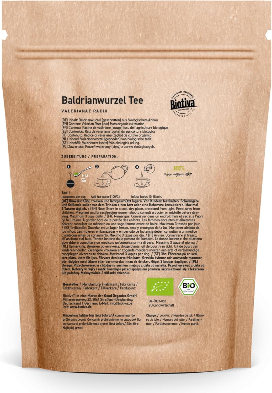 Organic valerian root tea 100g - Valerianae Radix - herbal tea - bottled in Germany - vegan- Biotiva - Image 8