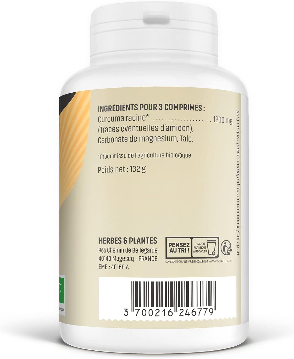 Herbes Et Plantes Organic Turmeric 200 Tablets 400 mg, 1 Unit (Pack of 1) - Image 4