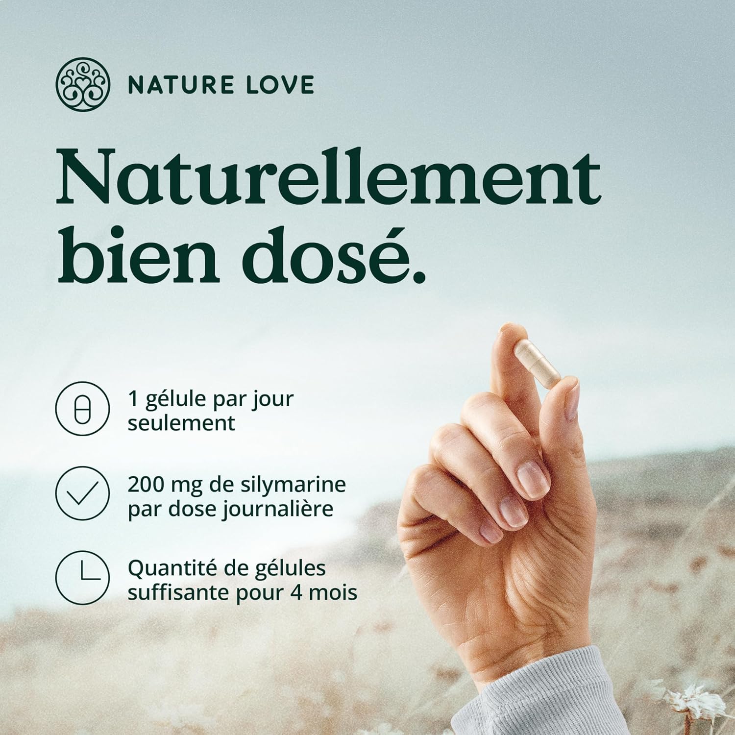 NATURE LOVE® Milk Thistle Complex - 120 Capsules - Milk Thistle, Artichoke, Dandelion and Desmodium - Highly Dosed with 80% Silymarin - Laboratory Tested, Vegan, Produced in Germany - Image 4