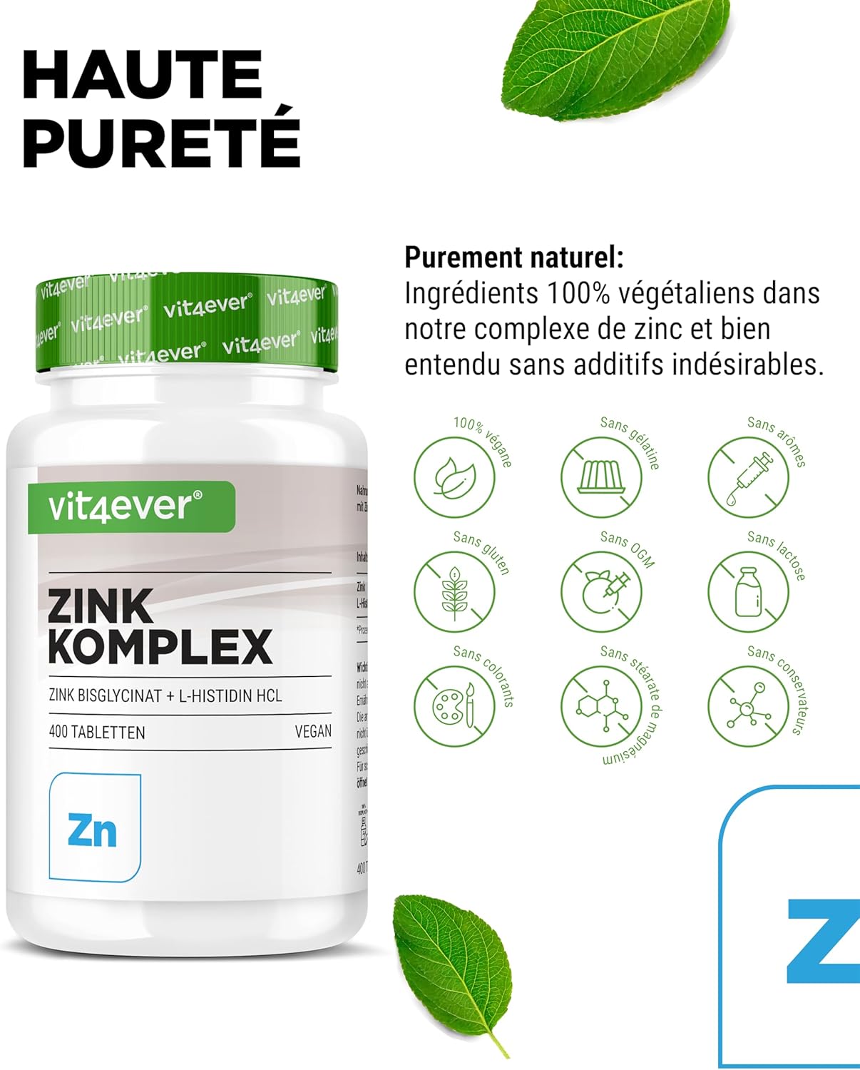 Zinc 25 mg - 400 tablets - Premium: Albion® Zinc Bisglycinate + L-Histidine - High Bioavailability - Chelate Complex - Lab Tested - Vegan - High Dosed - Image 4