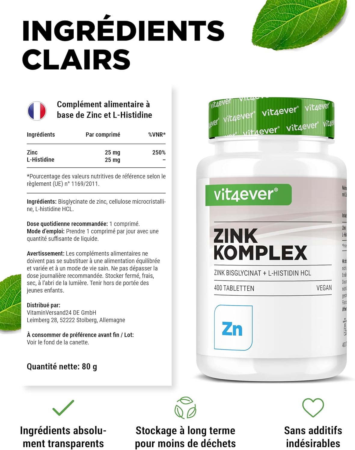 Zinc 25 mg - 400 tablets - Premium: Albion® Zinc Bisglycinate + L-Histidine - High Bioavailability - Chelate Complex - Lab Tested - Vegan - High Dosed - Image 6