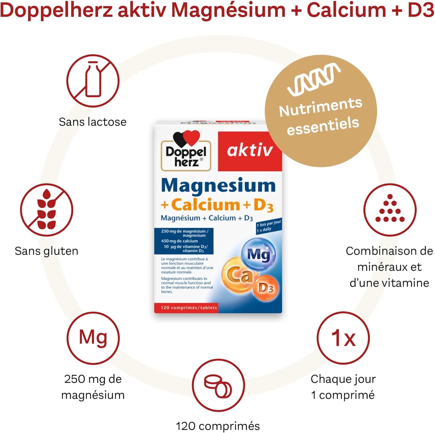 Doppelherz aktiv Magnesium+Calcium+D3, Dietary supplement supporting muscle function & normal bone, 120 tablets without lactose and gluten, rich in essential minerals - Image 3