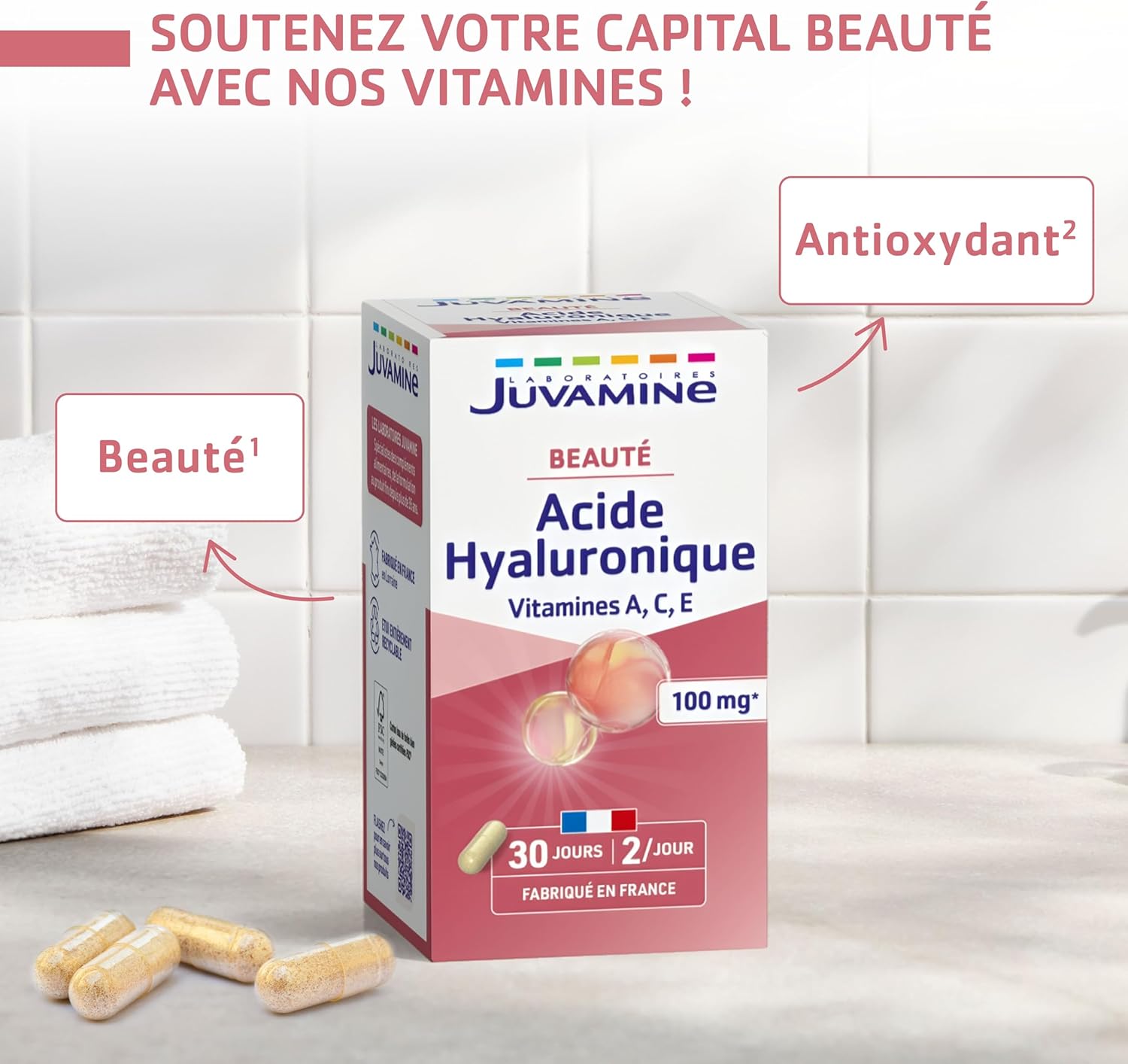 JUVAMINE - Hyaluronic Acid + Vitamins A,C,E - Skin Beauty - 60 Capsules of vegetable origin - 30 Day Programme - Made in France - Image 5