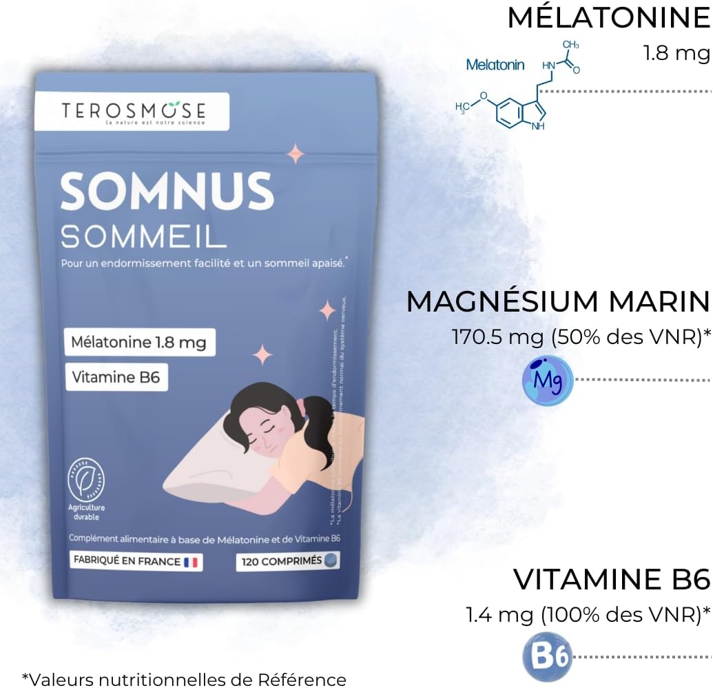 Somnus Melatonin 1.8 mg – Natural Sleep Supplement – Marine Magnesium & Vitamin B6 – Helps Sleep & Relaxation – 120 Tablets – Made in France - Image 6