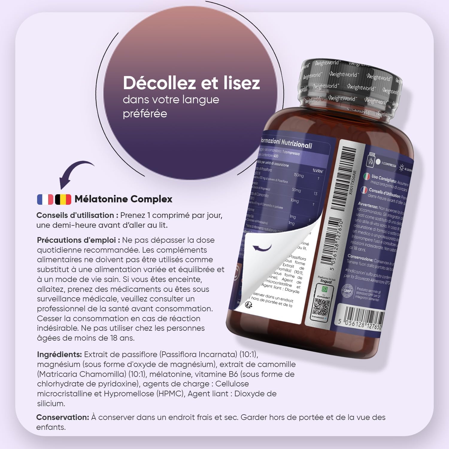 Melatonin 1.9mg 400 Vegan Tablets, Melatonin Complex with Magnesium, Vitamin B6, Passionflower and Chamomile for Adults, Travel Size No Addiction and Magnesium Stearate Free - Image 5