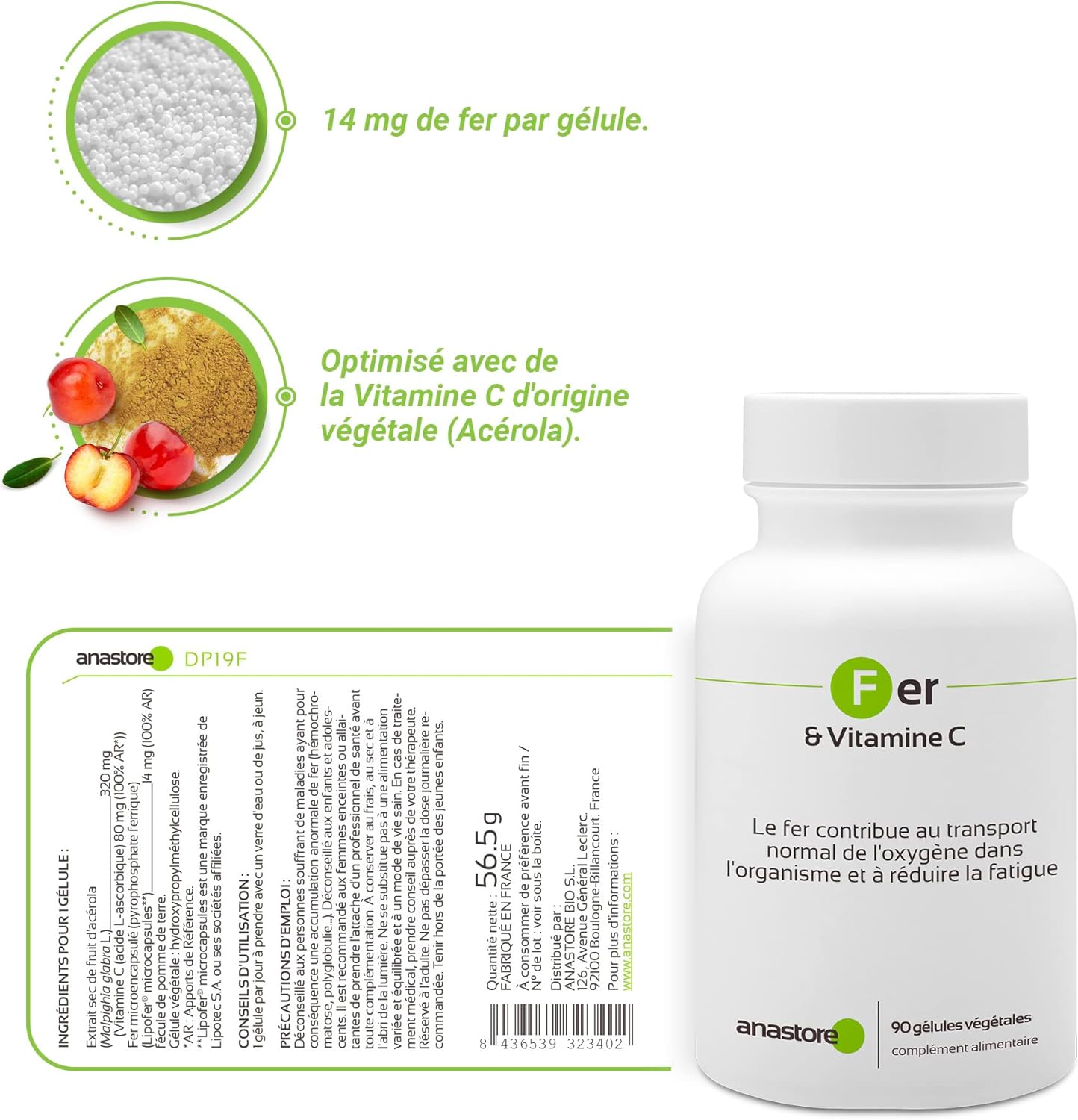 Iron and Vitamin C * 90 Vegetable Capsules * Energy + Immune System + Hemoglobin Formation + Memory + High Bioavailability - Image 3