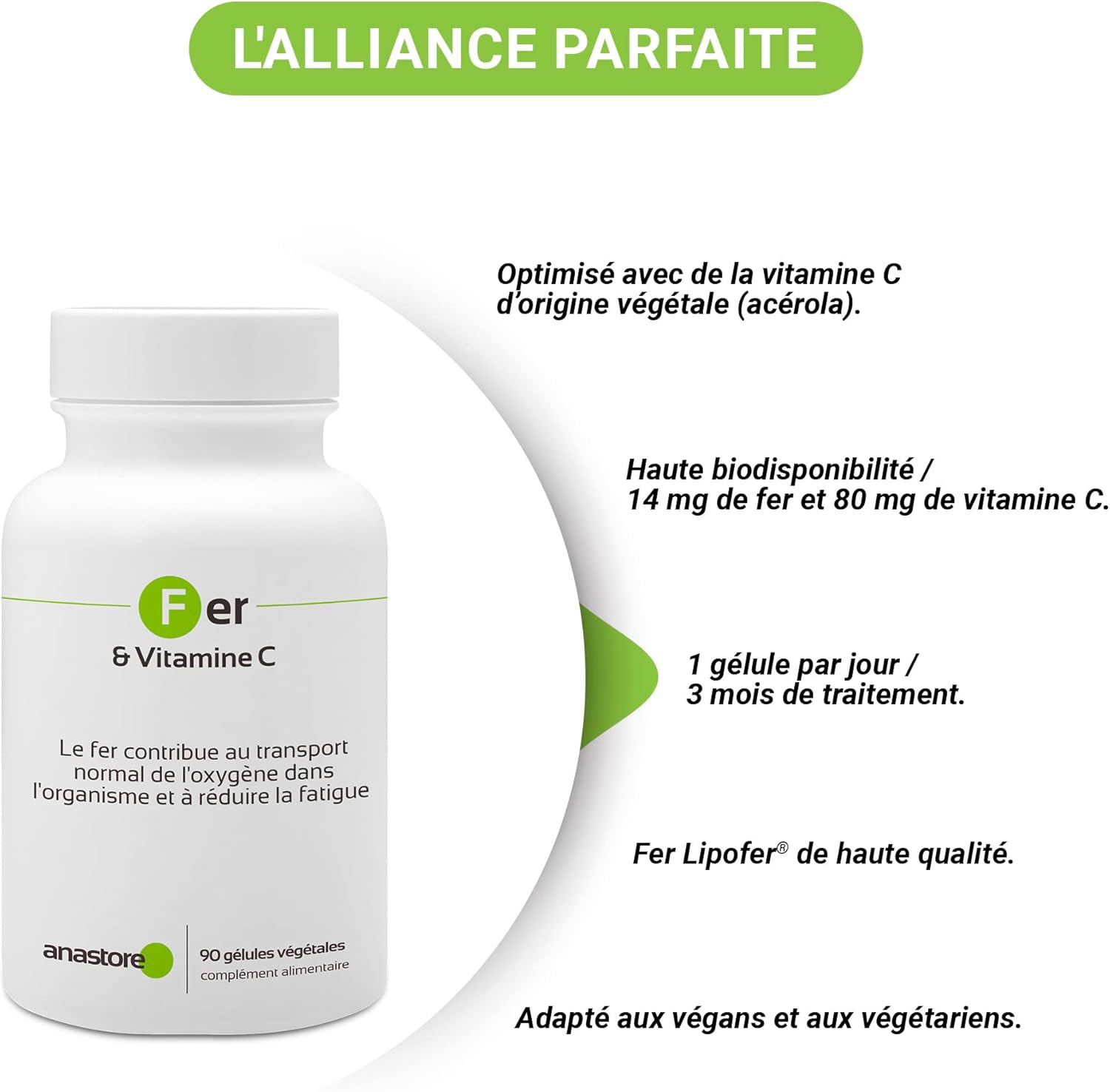 Iron and Vitamin C * 90 Vegetable Capsules * Energy + Immune System + Hemoglobin Formation + Memory + High Bioavailability - Image 5