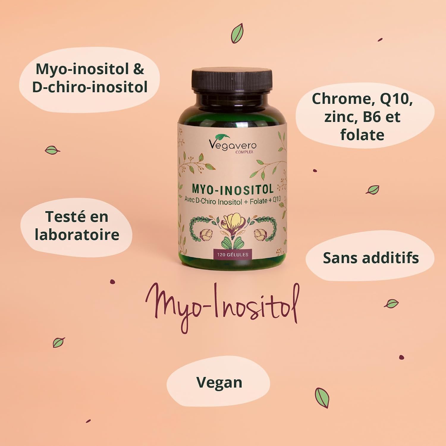 Vegavero Myo Inositol Complex | PCOS | With D-Chiro-Inositol, Q10, Zinc, Chrome, Vitamin B6 and B9 (Quatrefolic Folic Acid) | No Additives and Vegan | 120 Capsules - Image 4