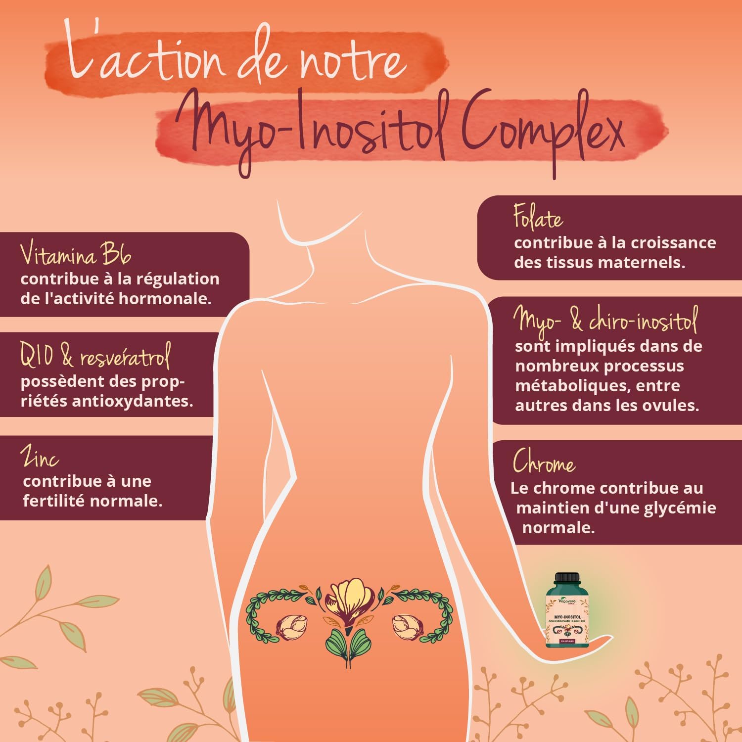 Vegavero Myo Inositol Complex | PCOS | With D-Chiro-Inositol, Q10, Zinc, Chrome, Vitamin B6 and B9 (Quatrefolic Folic Acid) | No Additives and Vegan | 120 Capsules - Image 5