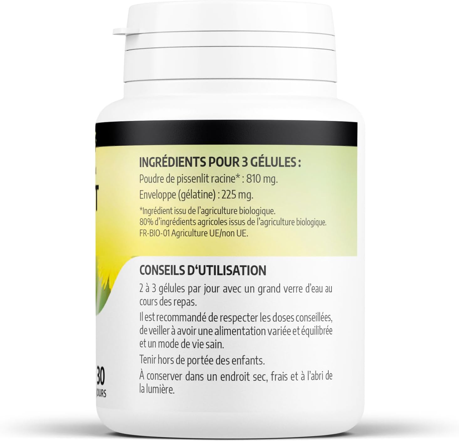 Organic Dandelion 270 mg - 100 Capsules - Ecocert Certified - Orgaliane - Image 4