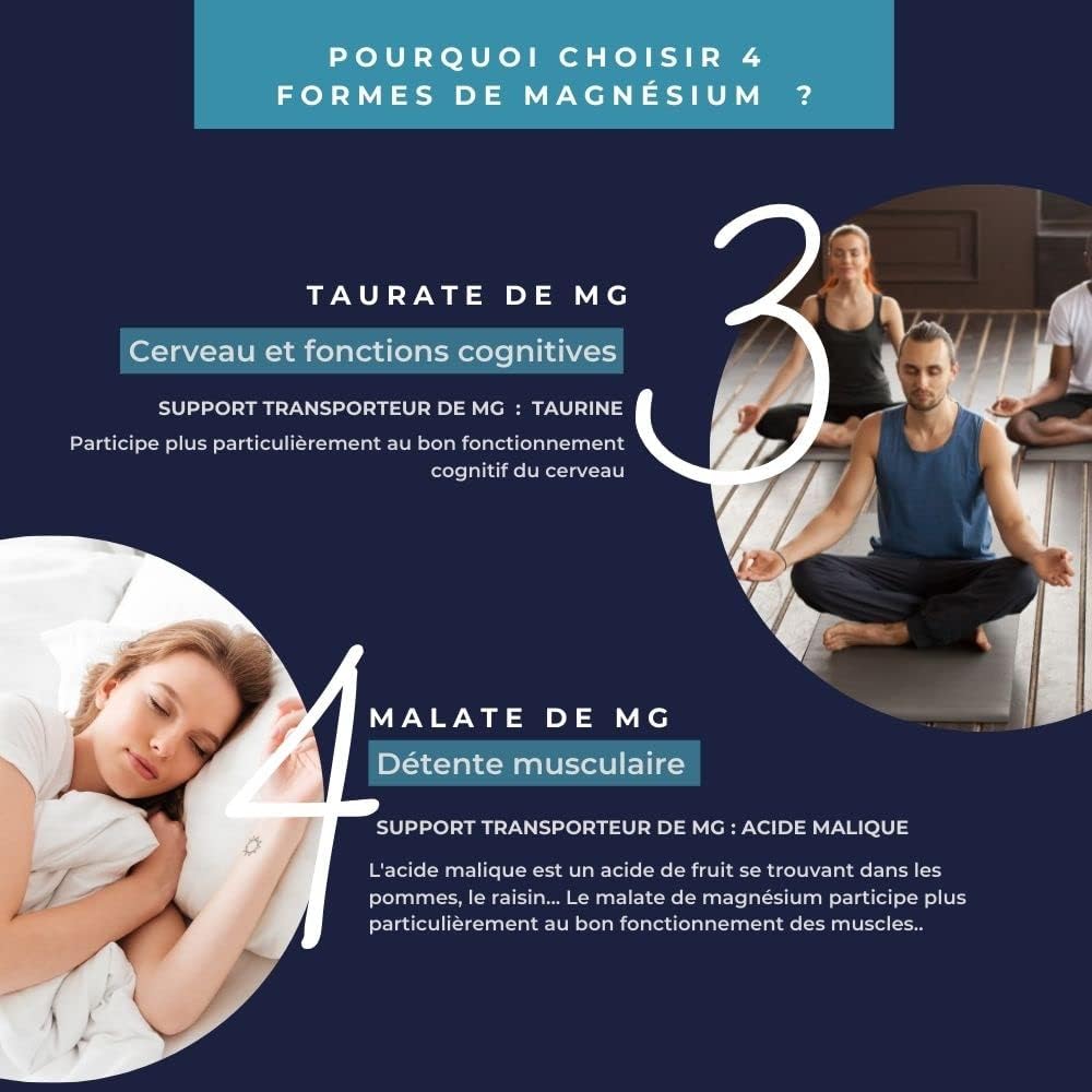 INOLAB 4 MAGNESIUM Bisglycinate + Malate + Vegetable + Chelated Taurine | 1980mg/day & B6 | 300mg Pure Mg/day | Tolerance and Assimilation Superior to Marine Mg - Image 3