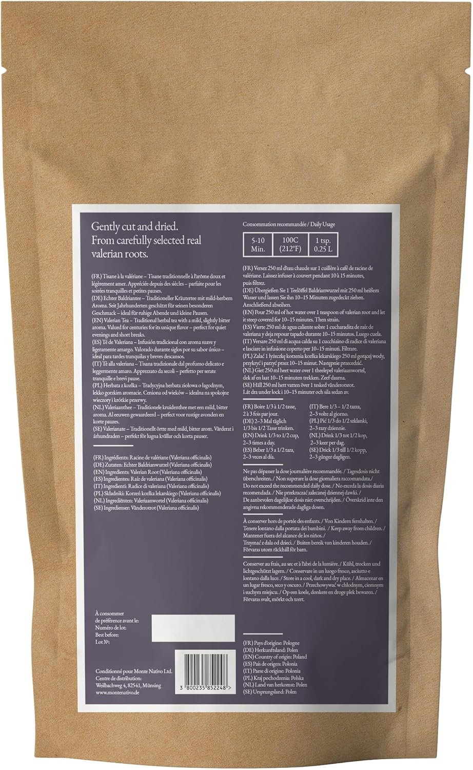 Monte Nativo Valerian Root Herbal Tea (200g) - Delicately Dried, Aromatic and Tasty Valerian Herbal Tea - 100% Pure and Natural - No Additives (Valeriana officinalis) - Image 3