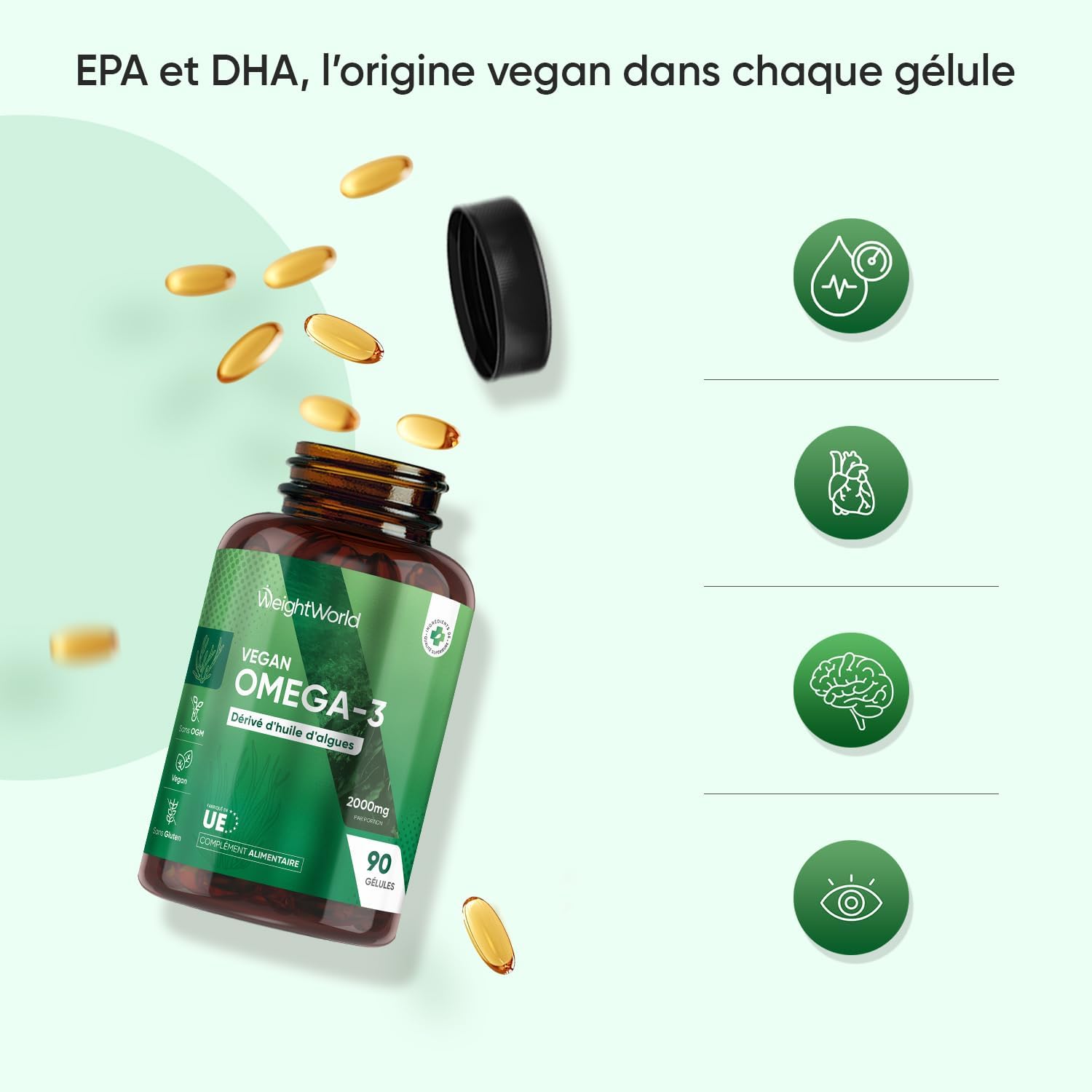 Omega 3 Vegan Seaweed Oil in Capsules 2000mg Omega 3 Dha Epa 90 Soft Capsules Vegan Alternatives to Fish Oil (Fish Oil) and Krill Oil Non-GMO Gluten Free Lactose Free - Image 3