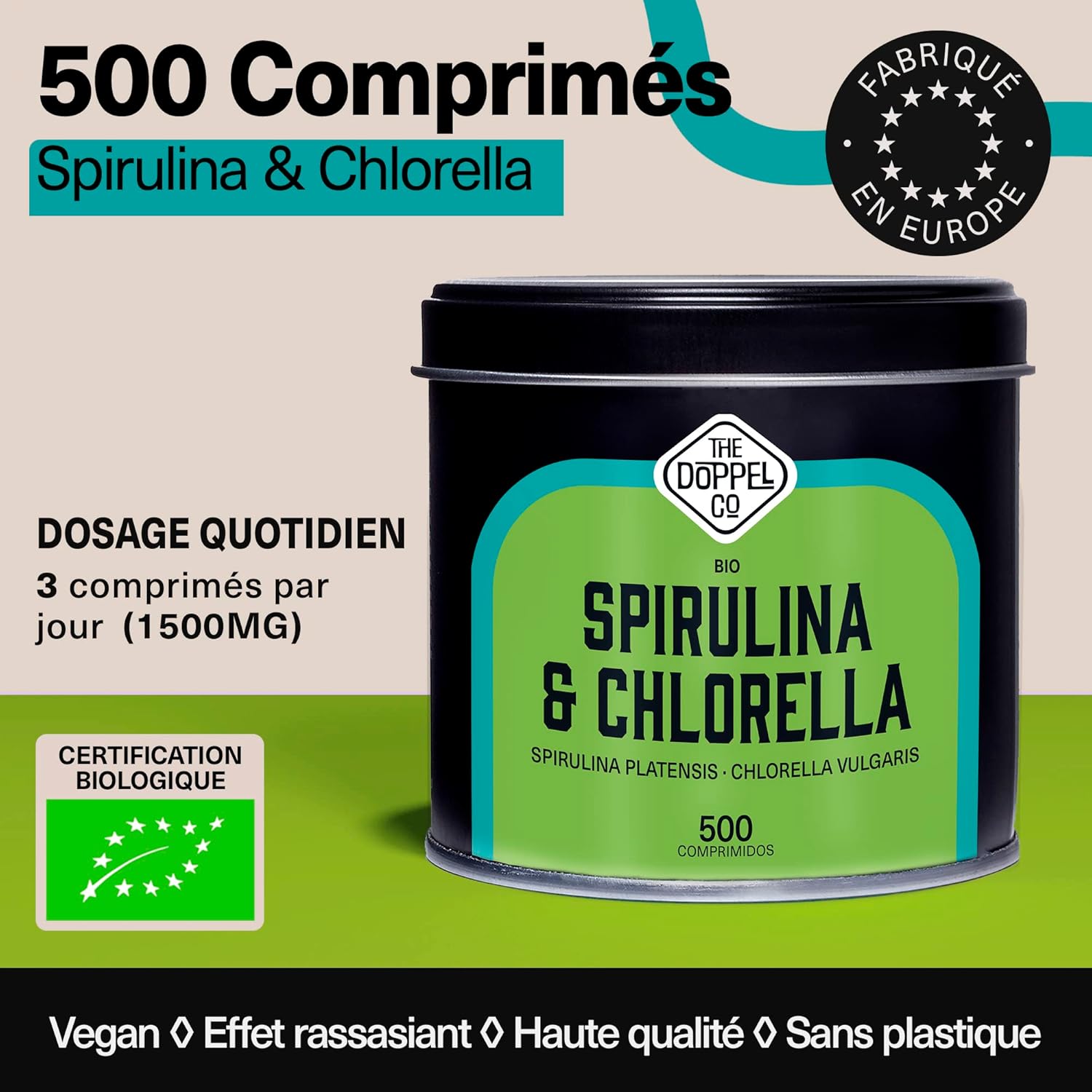 Spirulina and Chlorella Bio - 500 Tablets - 1500 mg per dose - Spirulina Algae and Chlorella Algae - No Additives - Soothing Effect - Detox - Organic Vegan Protein - Plastic Free - Image 3