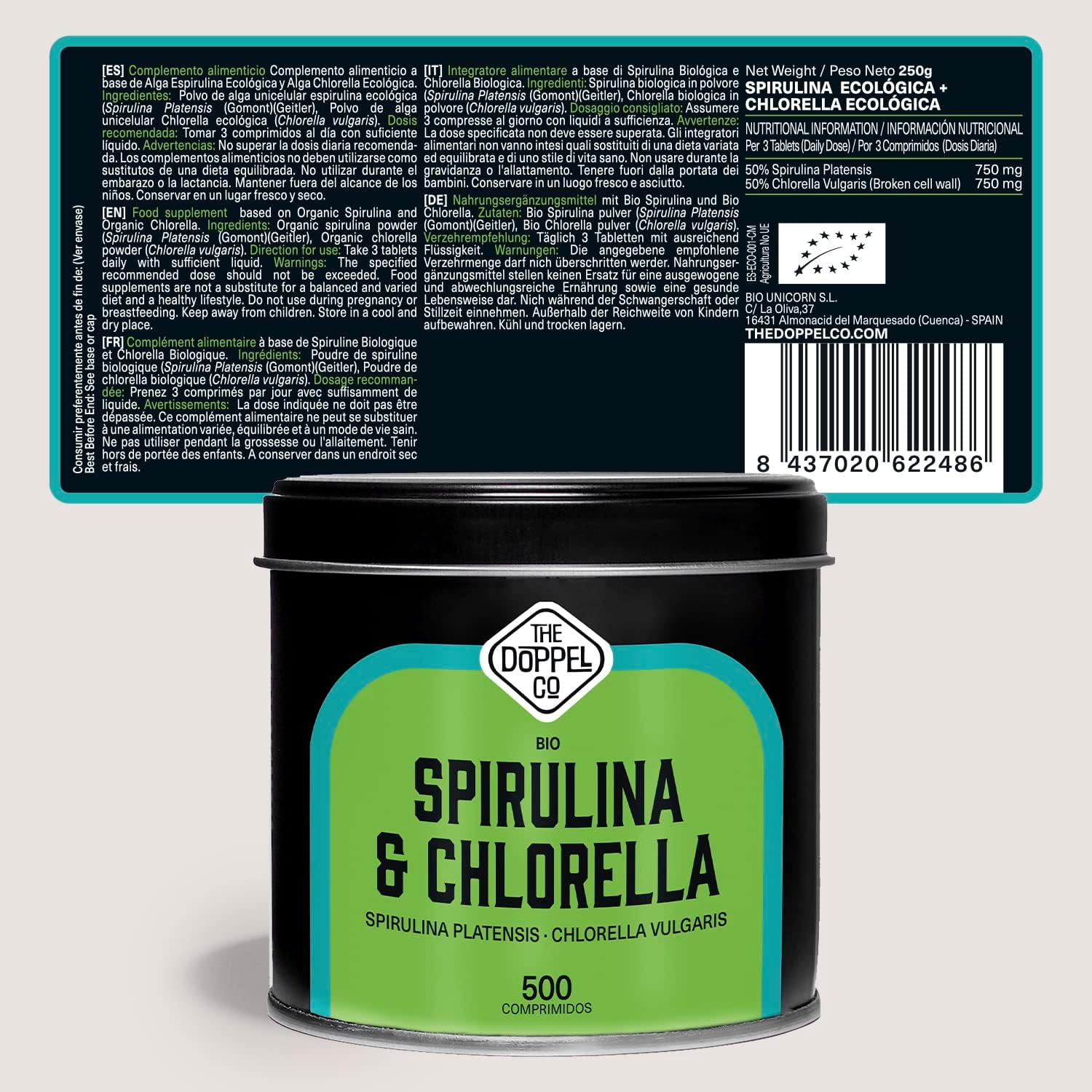 Spirulina and Chlorella Bio - 500 Tablets - 1500 mg per dose - Spirulina Algae and Chlorella Algae - No Additives - Soothing Effect - Detox - Organic Vegan Protein - Plastic Free - Image 8