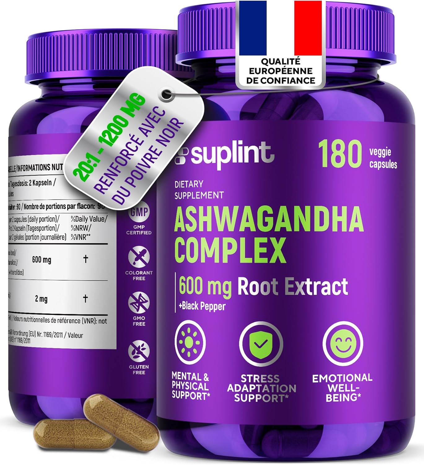 Ashwagandha Capsules - 600mg Root Extract with 5% Withanolides - High Concentration - 180 Vegan Capsules - Lab Tested, GMP Certified, 3 Month Cure (1 Pack) - Image 2