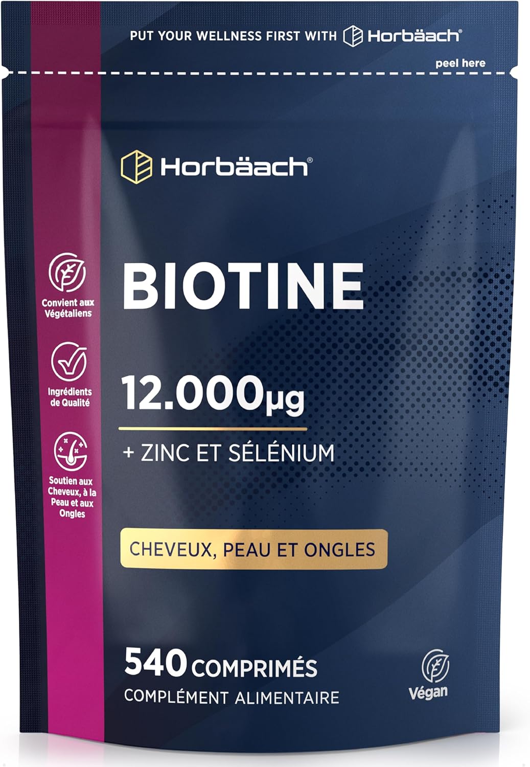 Biotin 12000 mcg Extra Strong | 540 Vegan Tablets | Complex With Zinc and Selenium | Food Supplement For Hair Skin Nails | Vitamin B7 Hair Skin and Nails | Horbaach - Image 2
