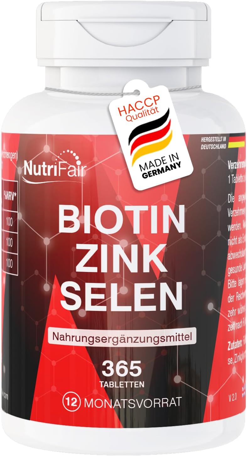 Biotin + Zinc + Selenium - 365 Tablets - Skin, Hair and Nails - High Dosed - 100% Vegan - Made in German Laboratory - NutriFair | Premium & Fair - Image 2