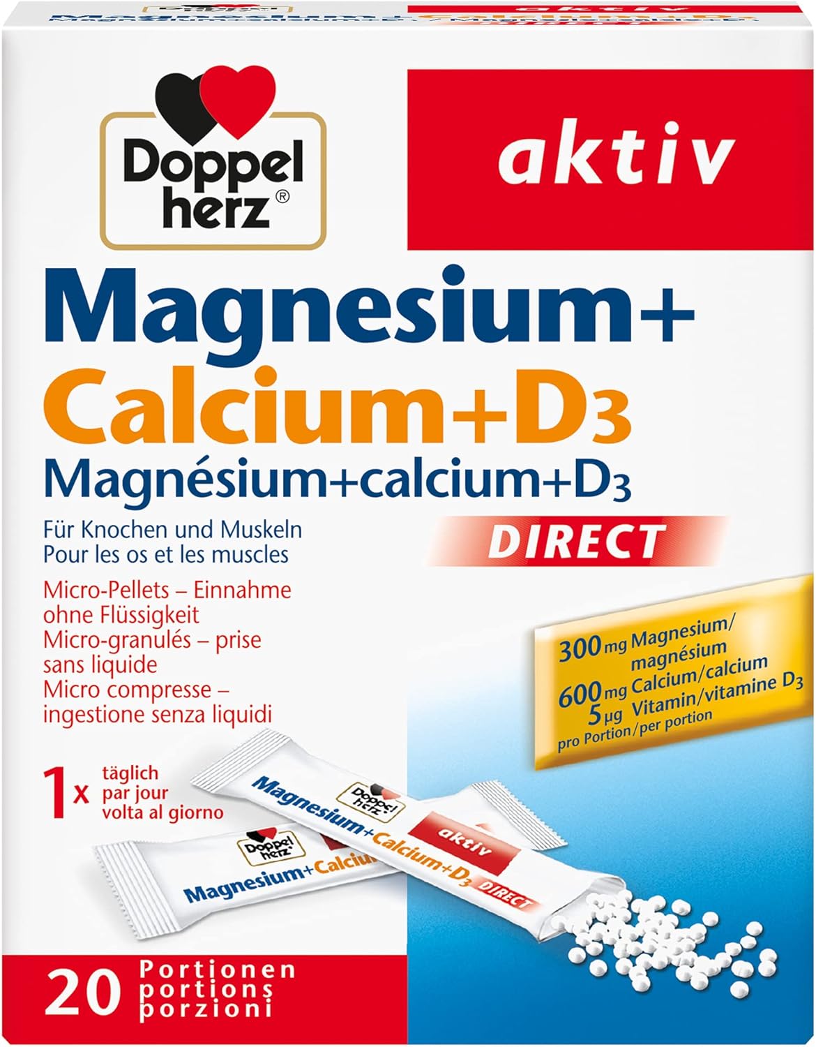Doppelherz Magnesium + Calcium + D3 Direct - Micro Granules Combining - Magnesium Supports Normal Muscle Function - 20 Bags - Image 2