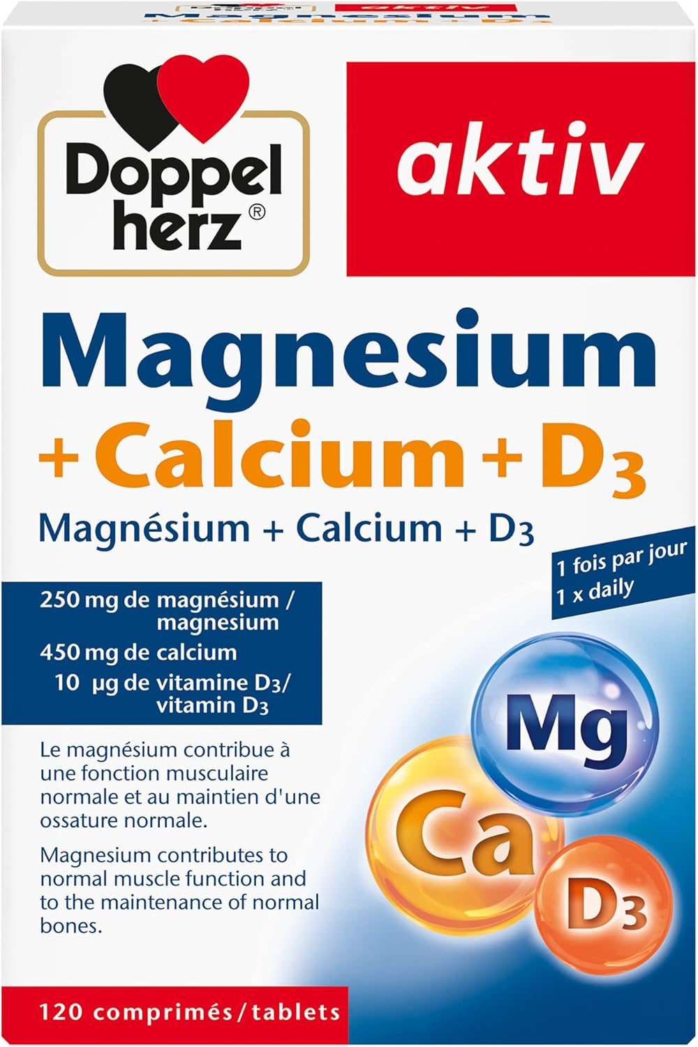 Doppelherz aktiv Magnesium+Calcium+D3, Dietary supplement supporting muscle function & normal bone, 120 tablets without lactose and gluten, rich in essential minerals - Image 2