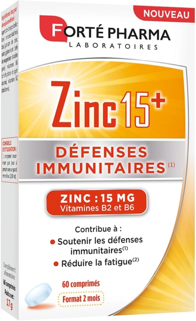 Forté Pharma Zinc 15+ | Zinc Bisglycinate 15 mg + Vitamins B2 & B6 - Anti Fatigue - Immune Defenses Dietary Supplement Maximum Dosage | 60 tablets, 1/day, 2 months - Image 2