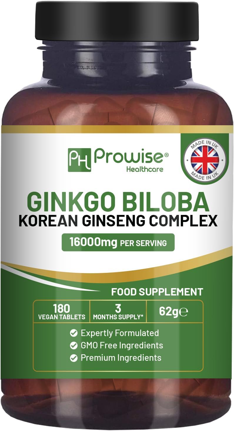 Ginkgo Biloba & Korean Ginseng Tablets 16000mg 180 Vegan Tablets | Made in the UK by Prowise Healthcare - Image 2