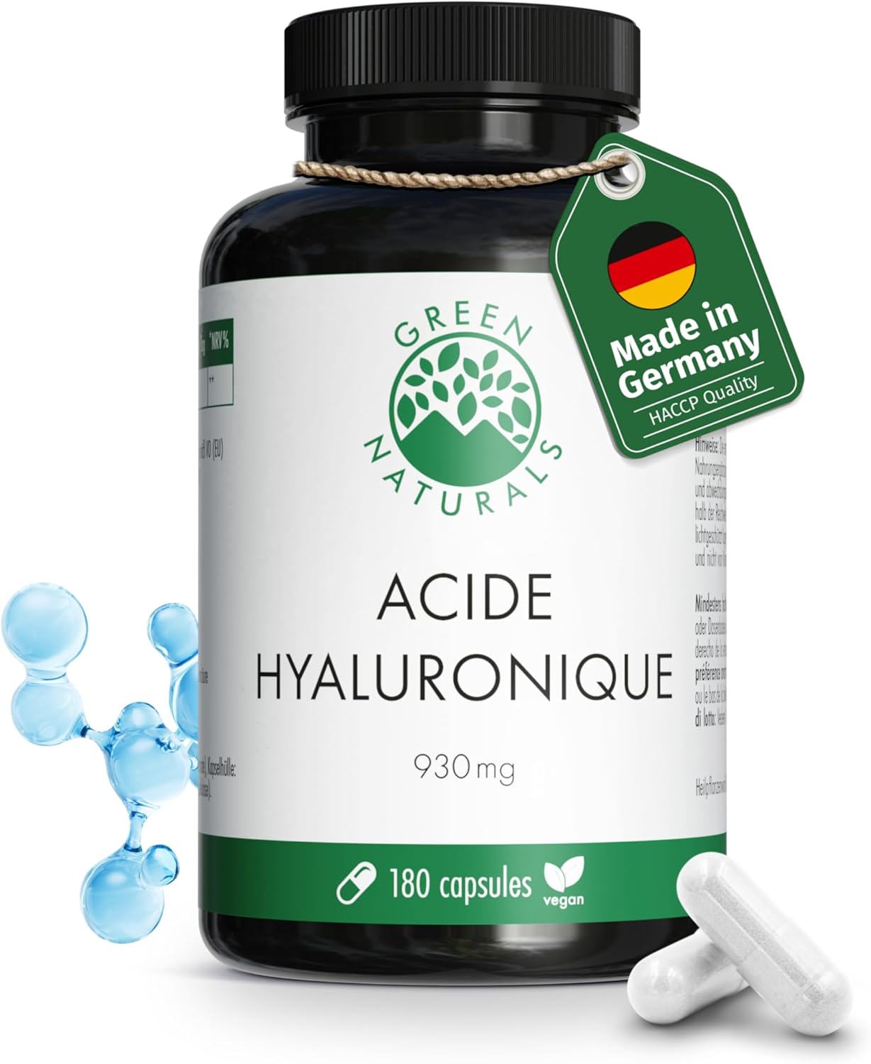 Hyaluronic acid capsules - 930 mg of hyaluronic acid per daily dose - 180 capsules for 2 months - Green Naturals - Image 2