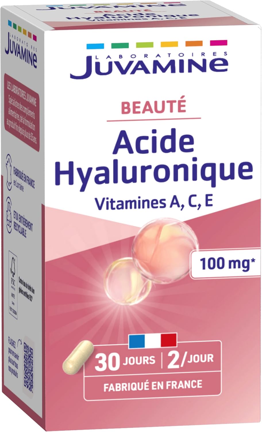 JUVAMINE - Hyaluronic Acid + Vitamins A,C,E - Skin Beauty - 60 Capsules of vegetable origin - 30 Day Programme - Made in France - Image 2