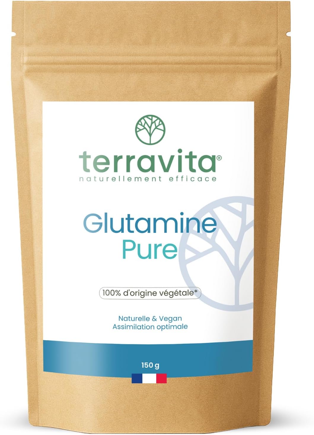 L-Glutamine Kyowa® 150g Powder | Intestinal Health (Flat Stomb) and Muscle Recovery | 30 Servings | Vegan Amino Acids, 100% Pure and Without Excipients | Made in France | Terravita - Image 2