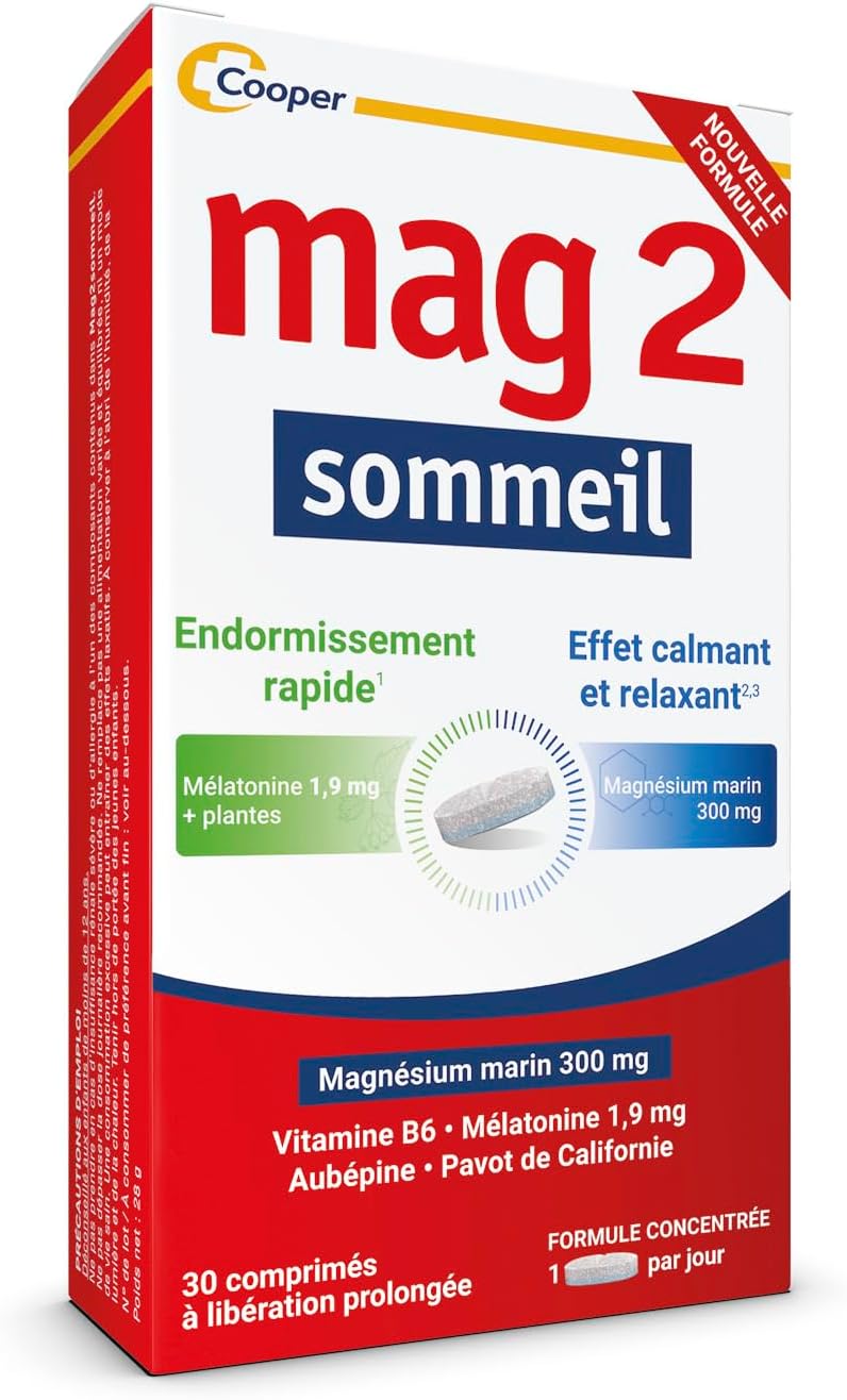 MAG 2 - Sleep-Dietary supplement - Marine magnesium 300mg, melatonin 1.9mg and plant extracts-Fast sleeping, calming and relaxing effect-Programme of 15 to 30 days - 30 tablets - Image 2