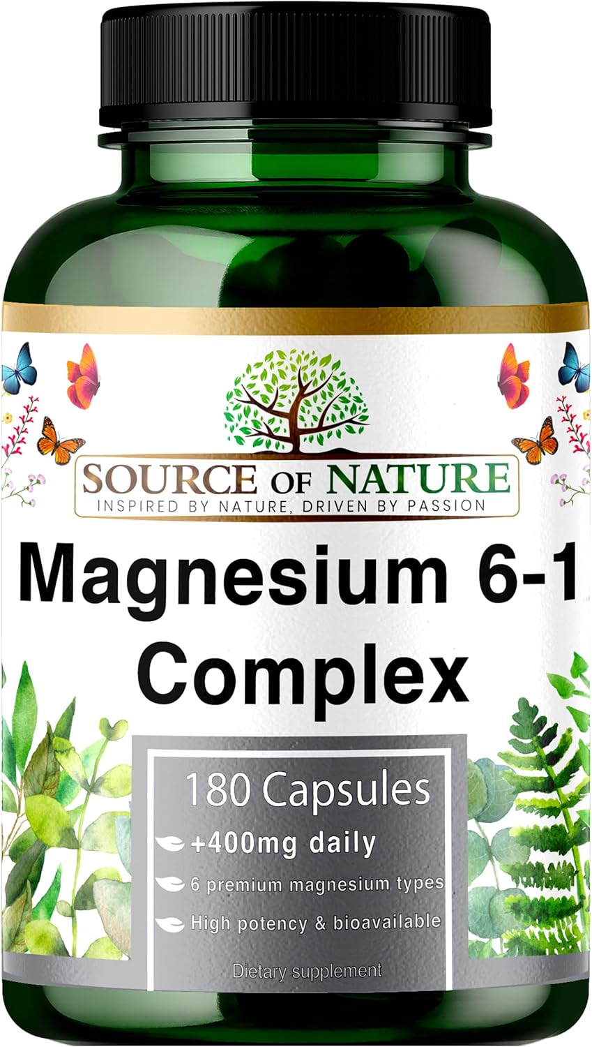 Magnesium Complex 6-1 1500 mg Daily | 400 mg Magnesium Elemental | Oxide, Bisglycinate, Malate, Taurate, Citrate & Aspartate | 180 Vegan Capsules | High Concentration & Bioavailability - Image 2