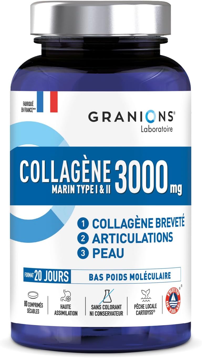 Marine Collagen 3000 MG GRANIONS - Marine Collagen Type 1 and 2 - Marine Collagen + Copper + Manganese - Collagen Type 2 Anti Aging - Food Supplement for Skin Beauty - Made in France - 80 Tablets - Image 2