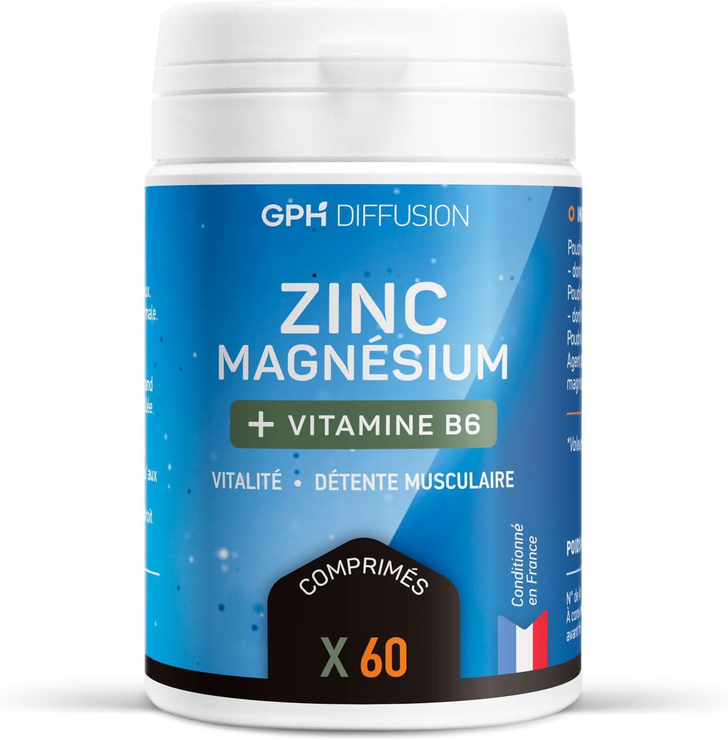 Marine Magnesium + Zinc + B6 - Vitality - Muscle Relaxation - 60 Tablets GPH DIFFUSION - Image 2