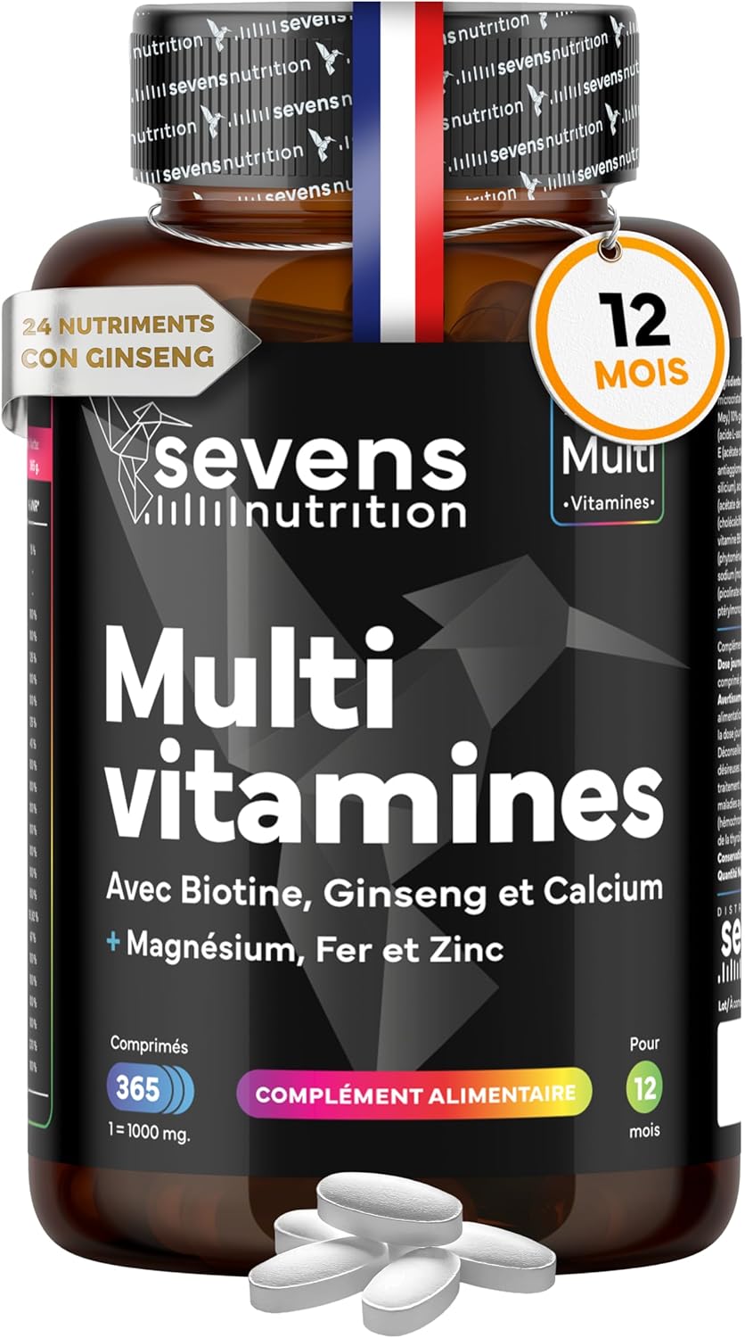 Multivitamins and Minerals - 365 Tablets (1 Year) - 24 Essential Nutrients - Vitamins A B C D E K + Magnesium, Biotin, Zinc & Ginseng - Immunity & Energy - Multivitamins for Men and Women - Sevens - Image 2