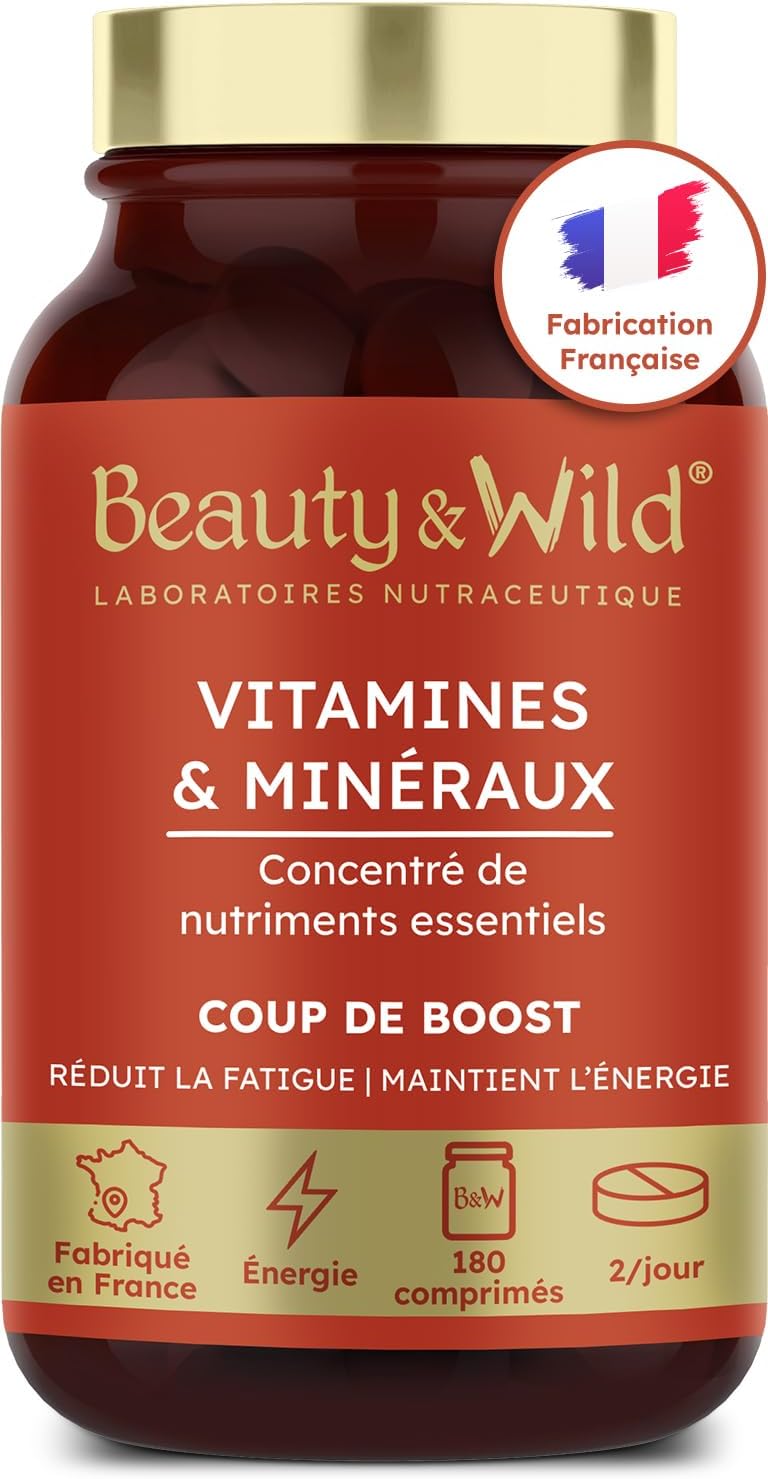 Multivitamins and Minerals | Zinc, Magnesium, Selenium, Vitamin C, A, E | Anti-Fatigue, Energy, Vitality | Hair and Nails | Made in France | 180 Tablets | Beauty & WILD - Image 2