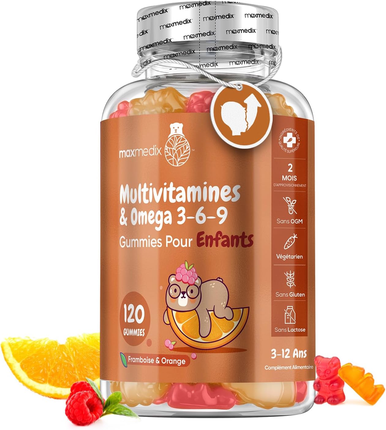 Multivitamins and Minerals with Omega 3 6 9, 120 Gummies for Children from 3 Years, With 17 Nutrients Vitamin C, D, B12, B6, A and Zinc, For Immunity, Growth and Bone EFSA, Raspberry and Orange Taste - Image 2