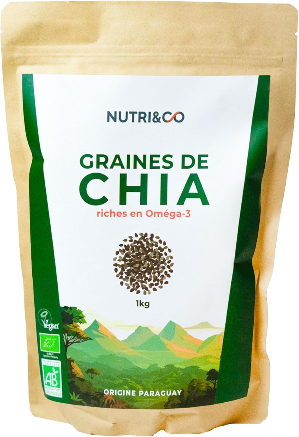 NUTRI & CO Organic Chia Seeds 1 kg - Rich in Omega 3, Source of Fibre and Plant Proteins - Salvia Hispanica from Sustainable and Fair Trade Agriculture - Organic and Vegan Super Food - Image 2