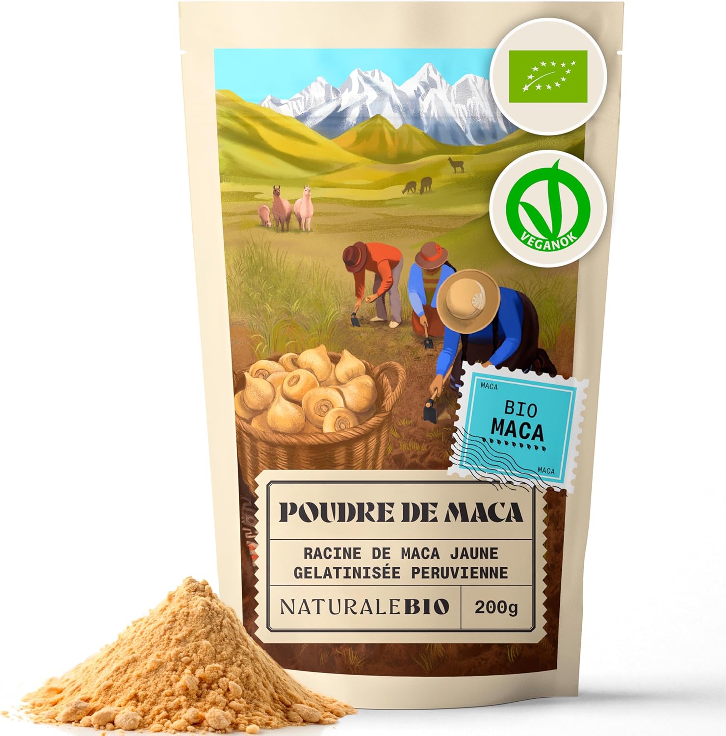 NaturaleBio Maca Bio en Poudre 200g. Organic Peruvian Yellow Maca Root Powder. Gélatinisée, Naturelle et Pure. Produite au Pérou à partir de Racines Biologiques - Image 2
