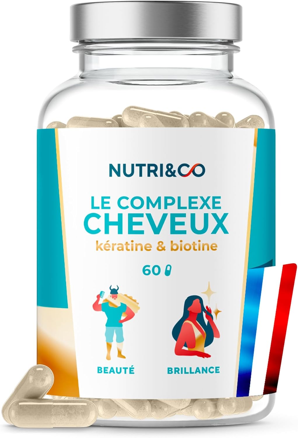 Nutri&Co Biotin + Patented Pure Keratin - Food Supplement for Hair Growth - Fast Growth - Anti Loss - Vitamin B8 - Skin and Nails - 60 Vegan Capsules Made in France - Image 2