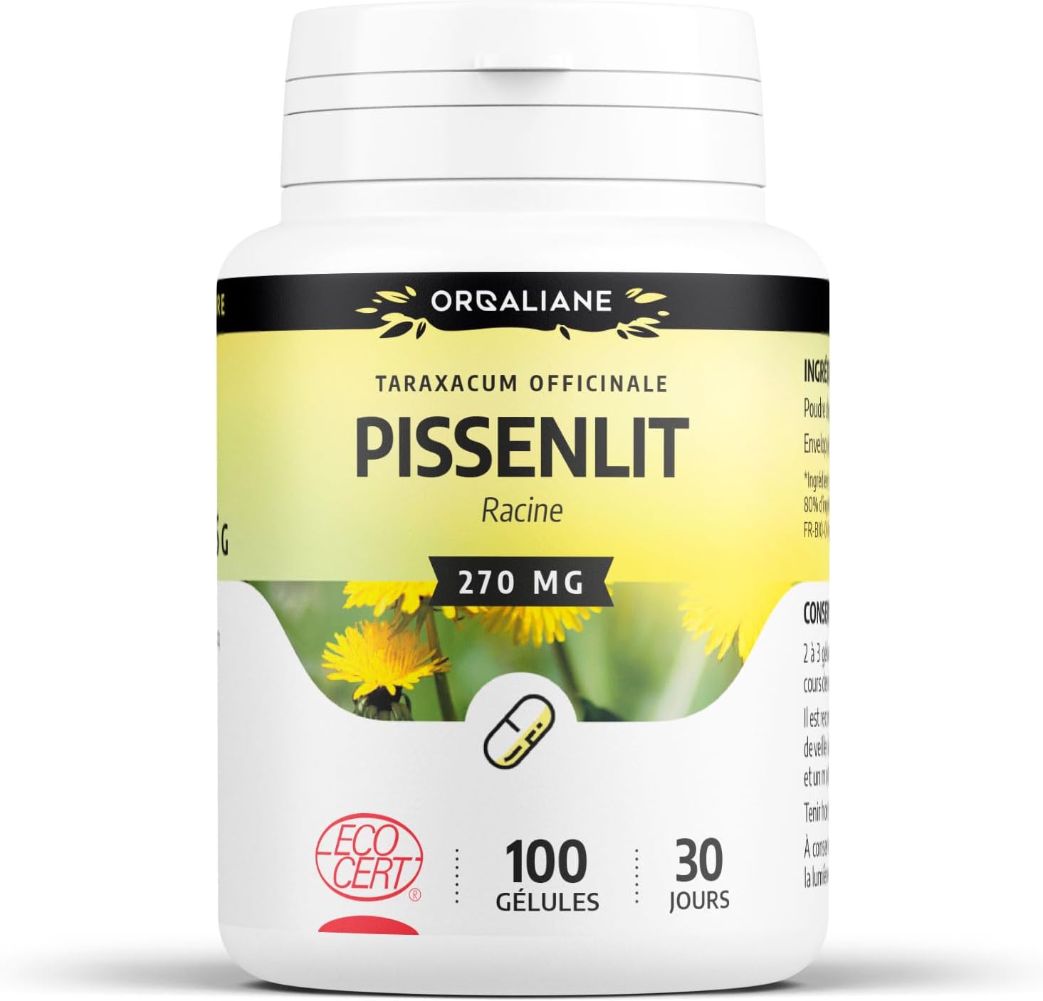 Organic Dandelion 270 mg - 100 Capsules - Ecocert Certified - Orgaliane - Image 2